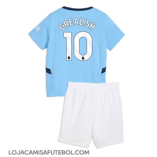 Camisa de Futebol Manchester City Jack Grealish #10 Equipamento Principal Infantil 2024-25 Manga Curta (+ Calças curtas)